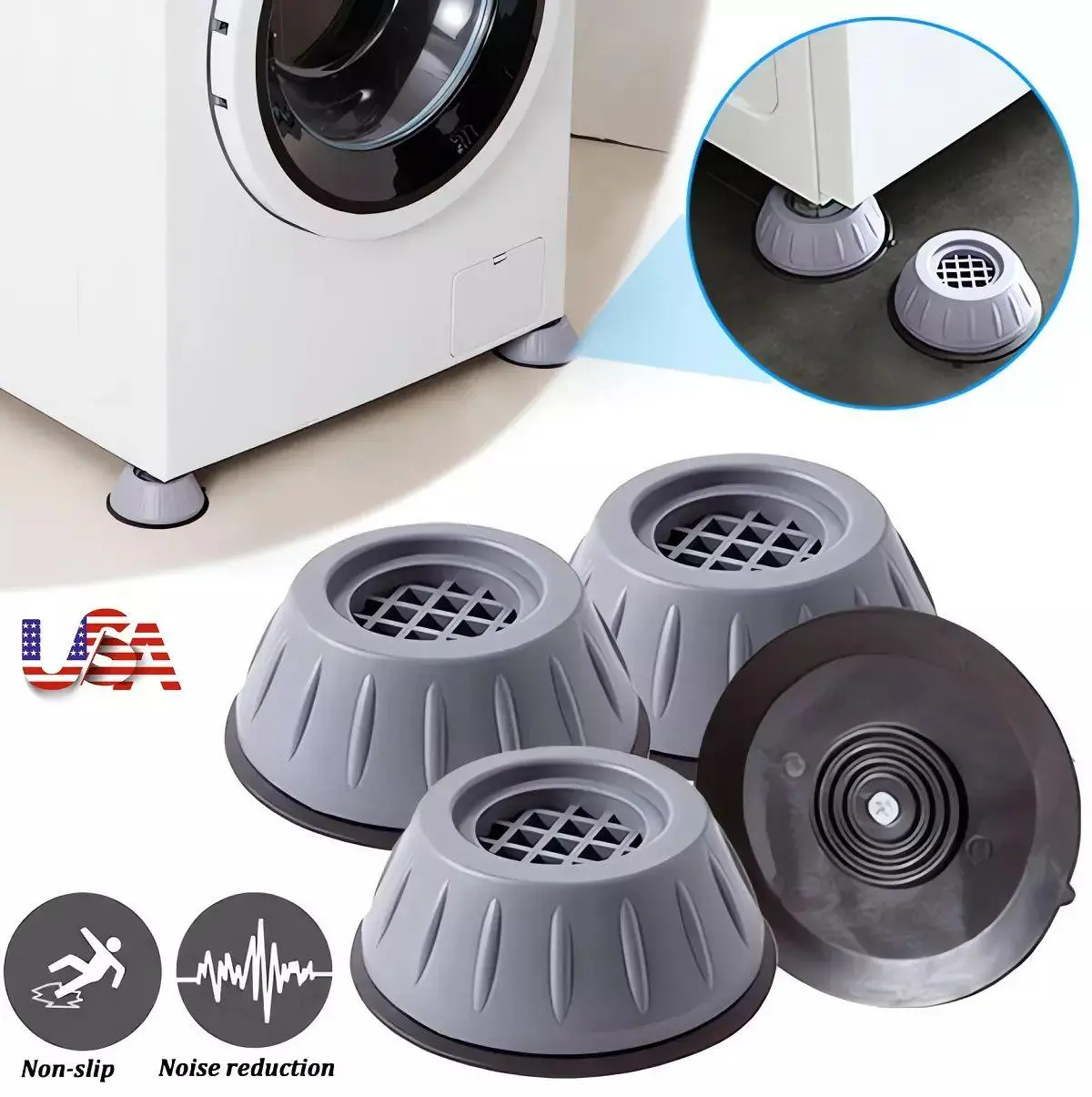 4-Piece Durable Compact Shock-Absorbing Pads for Large Home Appliances. Anti-vibration pads cut noise, prevent sliding, offer stable support for refrigerator and washer. Wear-resistant floor protectors, practical household accessories for daily home use,