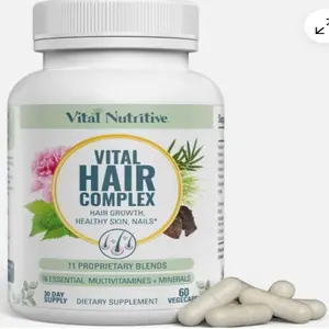 Vital Hair Complex 3X - Advanced Formula with Vitamins Minerals & Botanical Extracts for Stronger Thicker Shinier Hair 60 Veggie Capsules