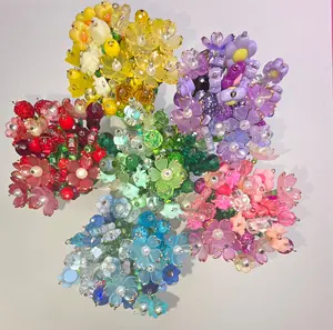 Mini Beaded Flower Bouquet in Vibrant Glass & Resin Colors with Magnet Feature for Decorative Arrangements Enhancing Home or Office Decor Ornaments Fruit Plants