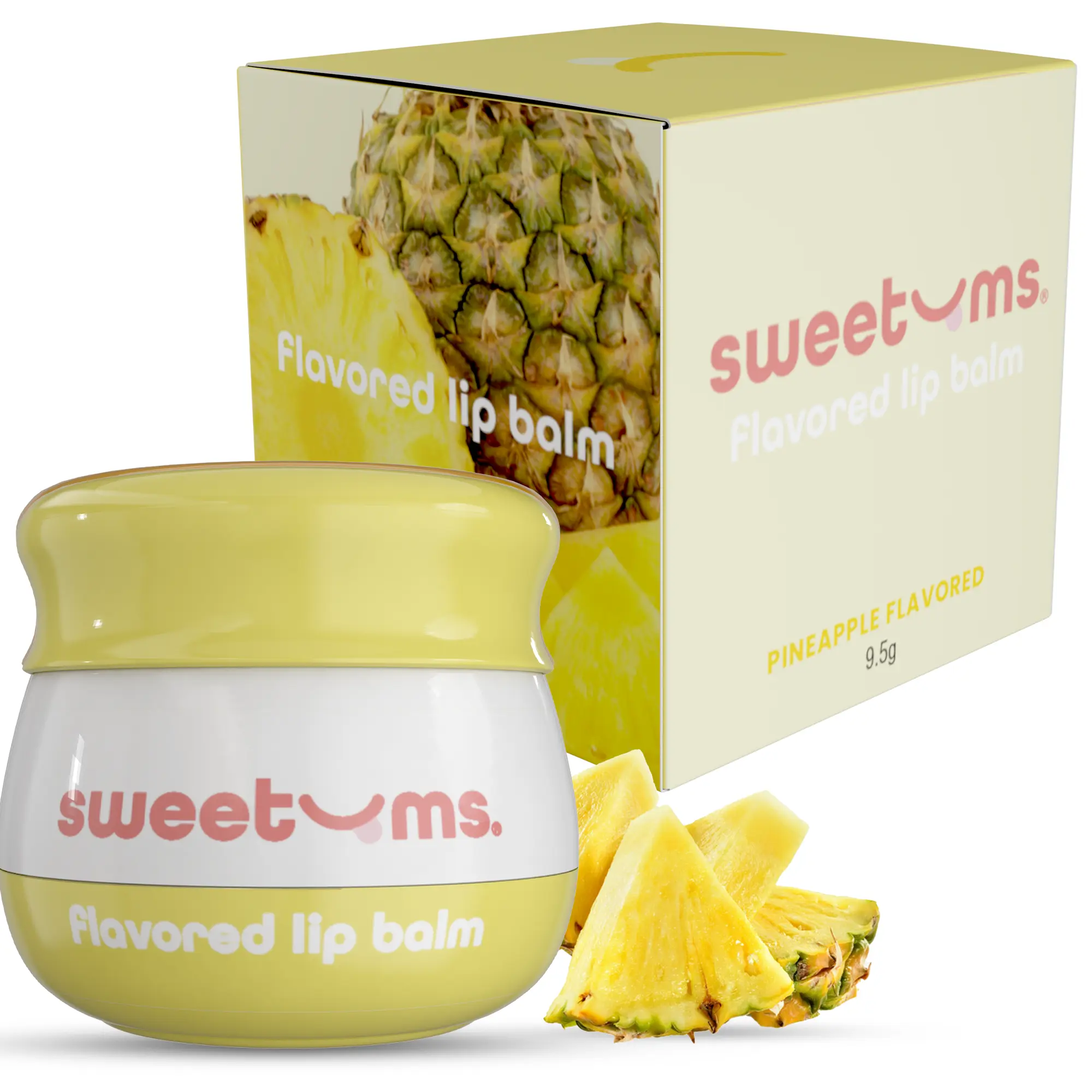 Sweetums Pineapple Flavored Lip Balm - Vegan & Cruelty-Free with Built-in Mirror & Applicator, 9.5 oz, Refreshing Tropical Flavor glossy hydrating gloss