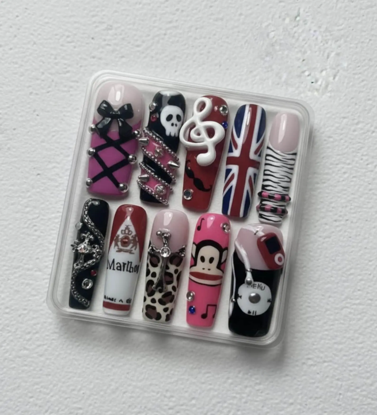 Y2K Punk Press On Nails Handmade Rhinestone 3D Nail Art