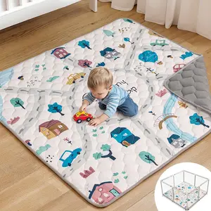 BIOBY Baby Play Mat, Thicken Soft Cotton Baby Playmats, Foldable Anti-Slip Floor Crawling Playmat Playpen Mat for Infants and Toddlers, 50"x50"/71‘’x79‘’, Grayish-white