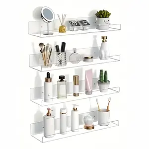 Invisible Acrylic Floating Shelves (4-Pack, 15") – Stylish Wall Storage for Bathroom, Bedroom & Living Room, Ideal for Perfume, Skincare, Makeup & Kids' Books