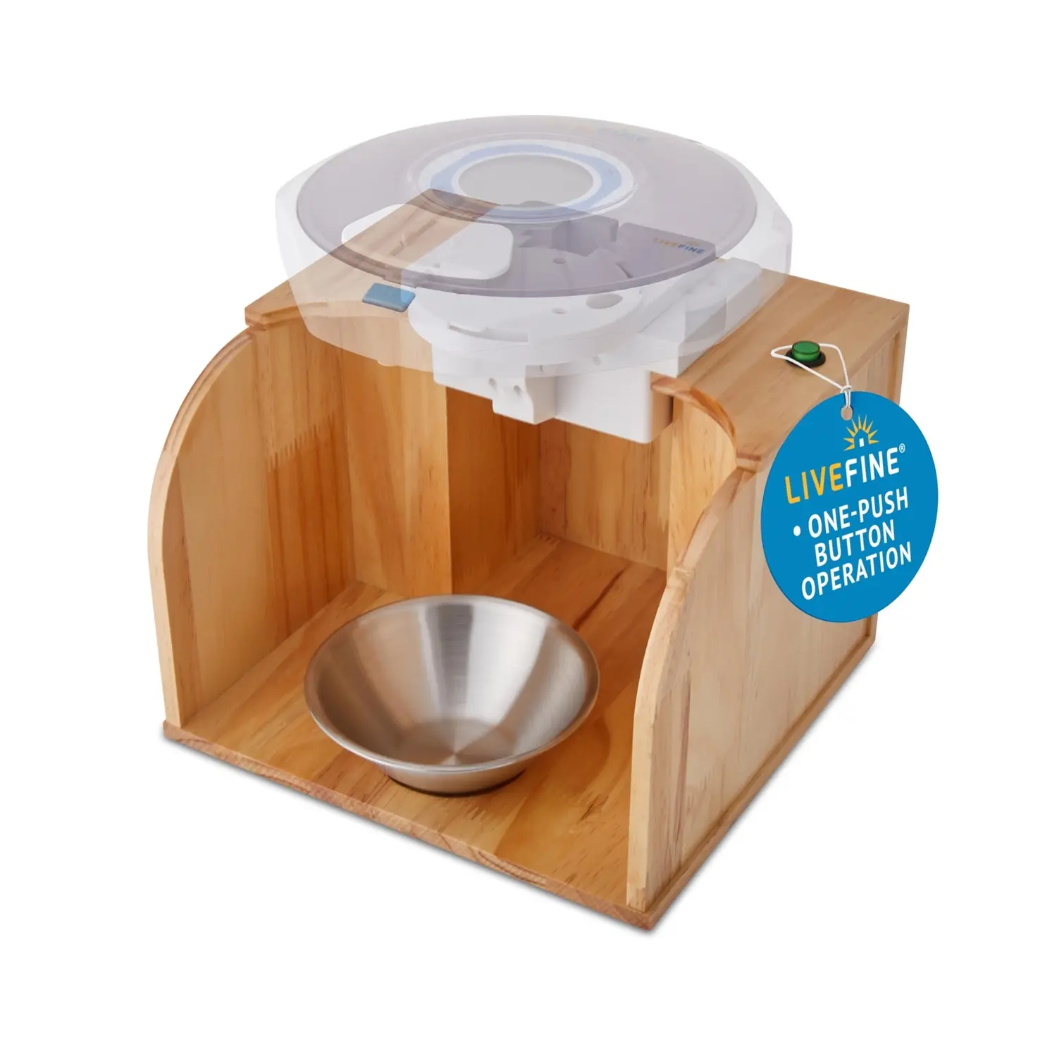 LiveFine Pill Dispenser Tipper One-Touch Automatic Pill Dispensing Wooden Base Compatible