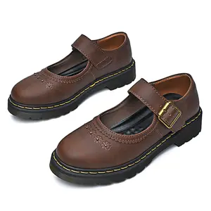 Women's Brown Leather Mary Jane Shoes - Vintage Buckle Strap, Floral Embroidery, Thick Sole Casual Platform Footwear for Outdoors, All Seasons (Mary Janes Shoes)