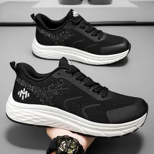 Breathable Black White Athletic Running Sneakers for Men Women, Shock Absorbing Cushioned Sole Gym Sports Shoes