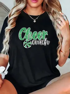 100% Cotton Unisex Womens Cheer Coach Shirt, Leopard Cheetah Print Green Cheer T-Shirt – Cute & Comfy, Casual Everyday Look, Perfect for Her