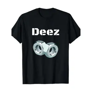 🎉   [100% Cotton] Ootd T Shirt Funny "Deez Nuts" Graphic T-Shirt, Men's Casual Crew Neck Short Sleeve Tee with Geometric Design Black Streetwear