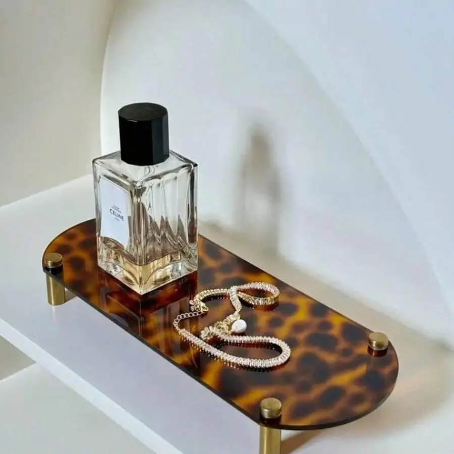 Elegant French Acrylic Tray Set, Turtle Brass Color Leopard Design, Perfect Room Decoration, 1/2 Pieces, Stylish Home Accessories