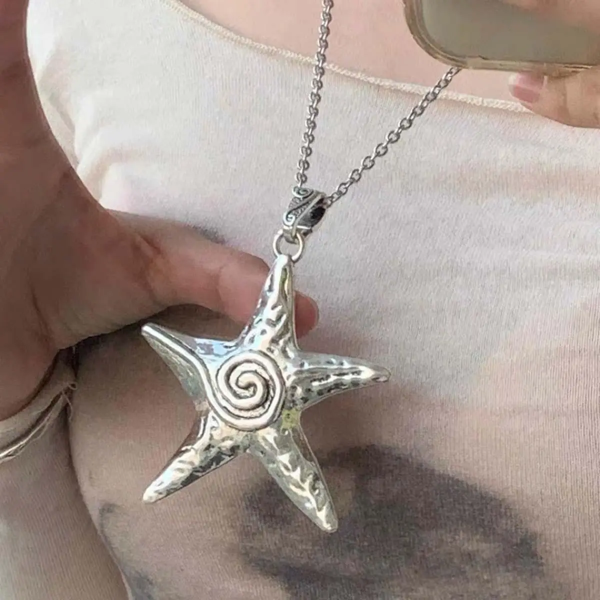 Women's 5-Pointed Star Pendant Necklace, Casual Unisex Daily Starfish Clavicle Chain, Adults' All-Match Artificial Gemstone Jewelry Gift, Female