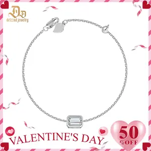 Delzzad 1ct Step Cut Bezel Bracelet Synthetic Moissanite S925 Sterling Silver Bracelet Chain Jewelry Birthday Engagement Wedding Anniversary Perfect Christmas Gifts