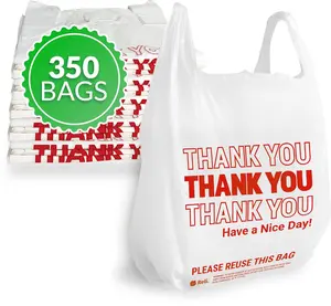 Thank You Plastic Bags (350 Count) (11.5" x 6.5" x 21") (White) - Grocery, Shopping Bag, Restaurants, Convenience Store