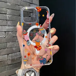 Magnetic Soft Case for iPhone11/12/13/14/15/16/promax, Circus cat MagSafe Compatible,Aesthetic Pattern Design Lightweight,AntiScratch,and Trendy