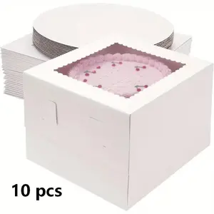 10-Pack Cake Boxes or Trays, Disposable Cake Transport Containers, Cake Stand with Large Window, Ideal for Biscuits, Pies, Cupcakes, Pastries, Bakeware