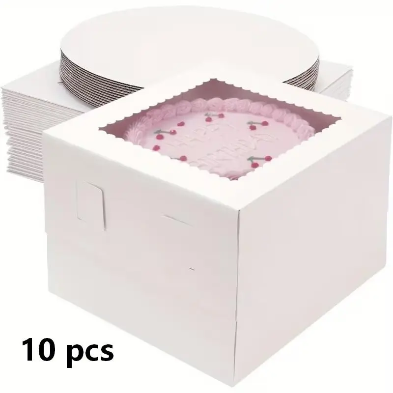 10-Pack Cake Boxes or Trays, Disposable Cake Transport Containers, Cake Stand with Large Window, Ideal for Biscuits, Pies, Cupcakes, Pastries, Bakeware