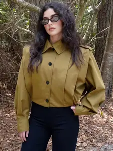 New Fall Winter Short Jacket, Button Front, Shoulder Details, Vintage Casual Daily Wear, Women's Layered Outerwear