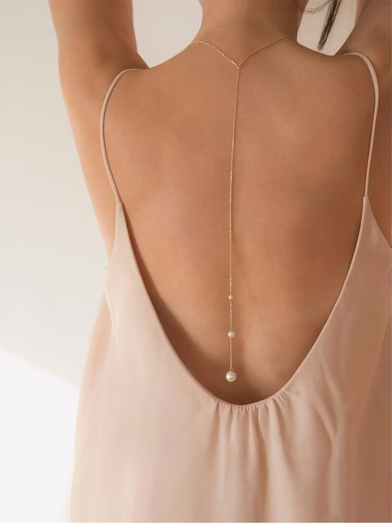Pearl Back Drop Back Necklace, Dainty Long Body Chain Jewelry, Chic Fashion Body Jewelry for Women, Elegant Backless Dress Accessories for Prom Party & Anniversary, High Quality Jewelry