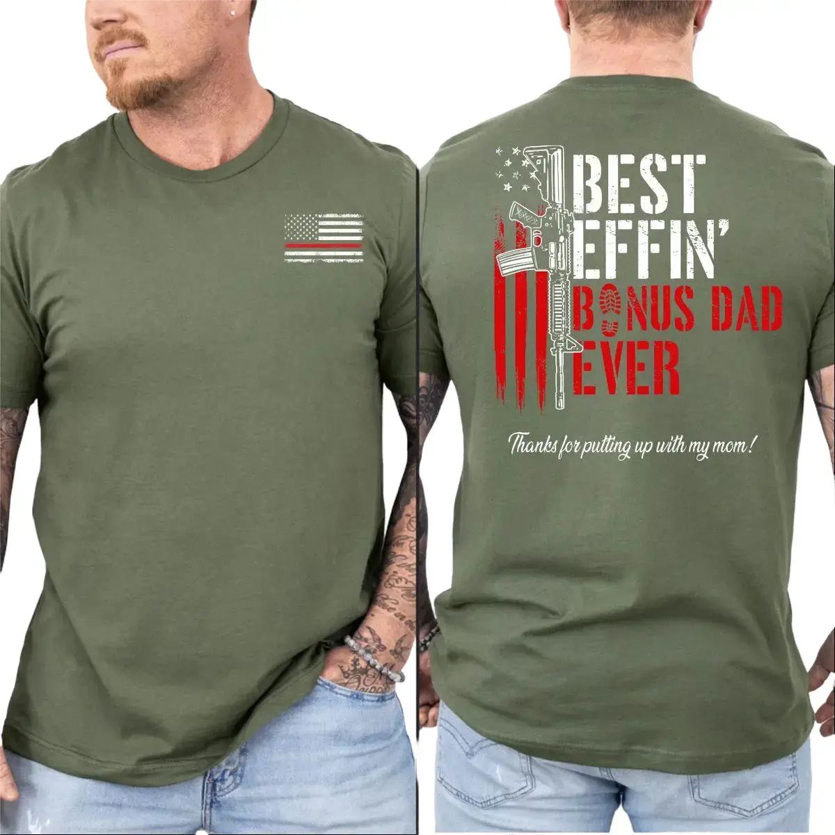 Effin’ Bonus Dad Ever Thanks For Putting Up With My Mom 2 Sides Tshirt, Bonus Dad Shirt, Gift For Father's Day Sweatshirt, Stepdad Hoodie, Unisex Sweater Pullover Tee