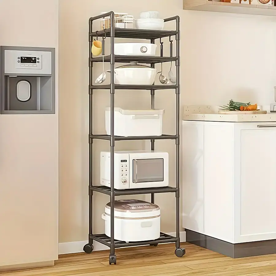 Portable Kitchen Storage Trolley – Heavy Duty Metal Wheeled Cart for Cookware, Spices, Books & Office Files – Multi-Functional Mobile Storage Rack