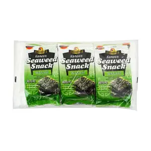 J-BASKET Korean Wasabi Seaweed Snacks - 3 Packs (15g Each) - Spicy & Savory Crispy Nori Chips