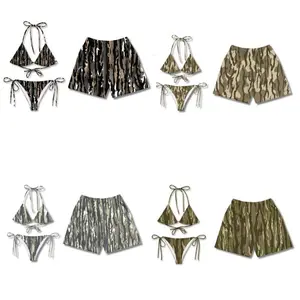Tree Bark Camo Couples Swimwear: Tankini Swimsuits & Mens Shorts. Trending 2 Piece Sets For Country Summer Beach Vacation Fits - Mothers day gift