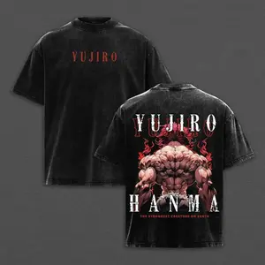 Yujiro Hanma Ogre Power Vintage Washed Oversize Heavyweight Cotton Graphic T-Shirt Tee Baki Anime Back Print Edition