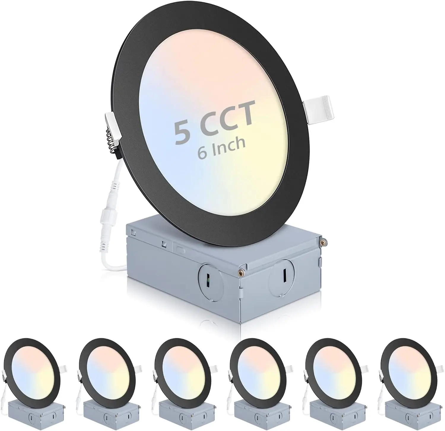 POWERASIA  6 Pack 6 Inch 5CCT Recessed Lighting, Black LED Lights Dimmable Panel Pin Light Ceiling For Bedroom,Living Room,Party,Corridor, Interior Light, Led Powered