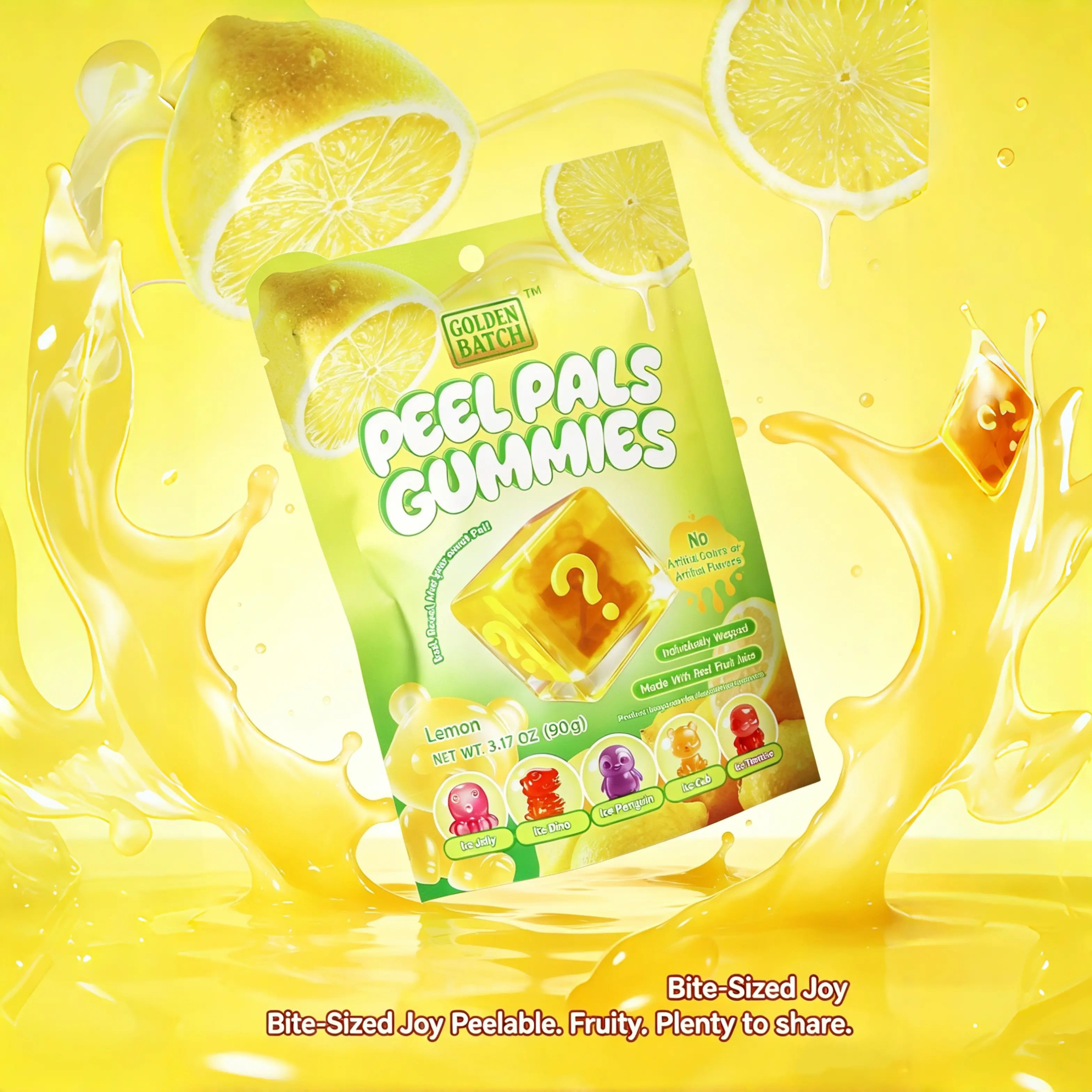 Peelable Lemon Gummies - Satisfying Double-Layer Real Fruit Juice Candy, Halal High VC Chewy Snack with Natural Ingredients, Coconut Oil, Gelatin, Syrups for Candy Bowls, Halal Certified