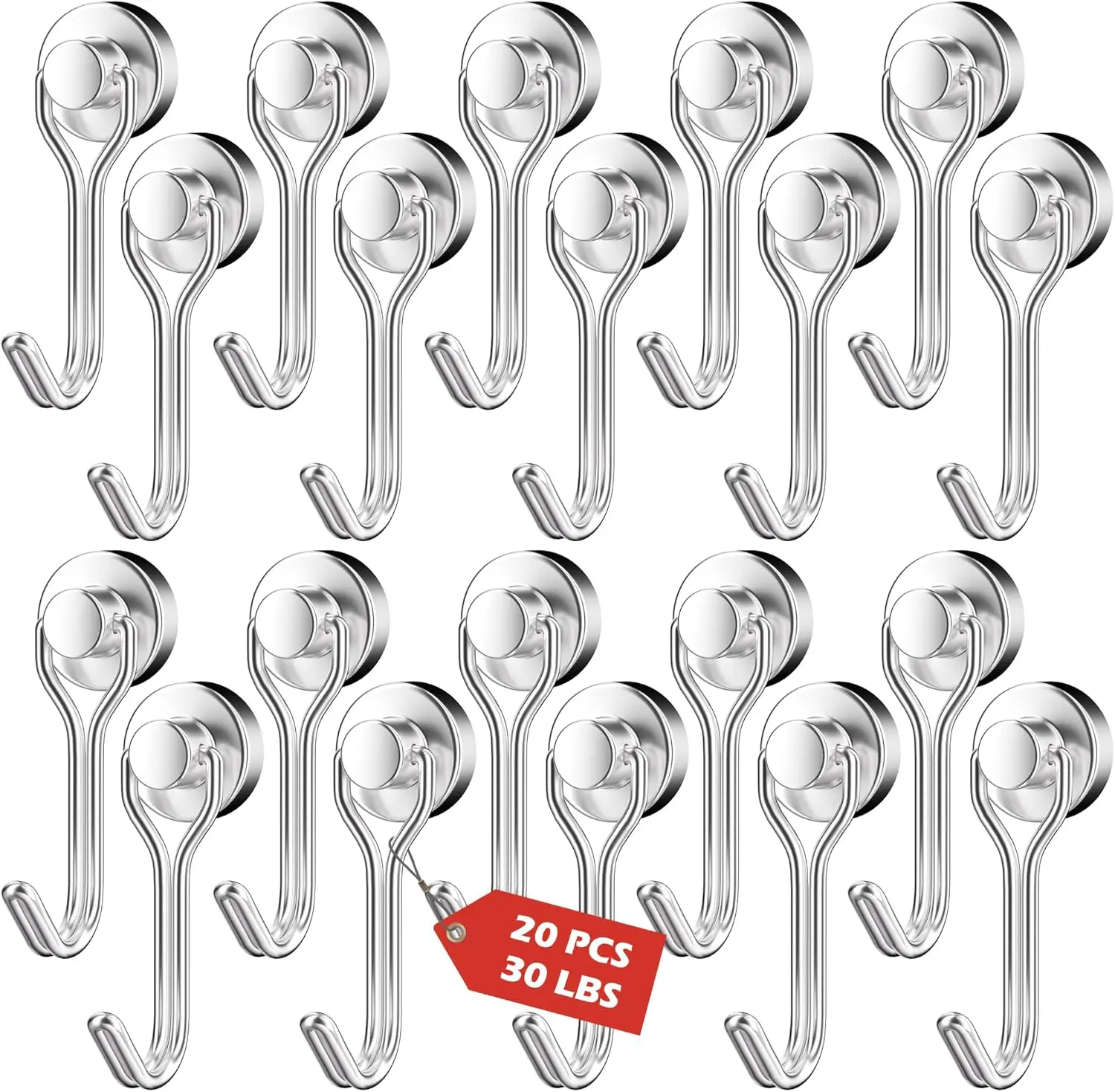 20Pack Magnetic Hooks, 30lbs+ Swivel Swing Magnet Hooks, Heavy Duty Strong Magnets Hanging for Cruise Cabin Ship Essentials Home Kitchen Grills Refrigerator Fridge Garage Beach Hanger (silver)