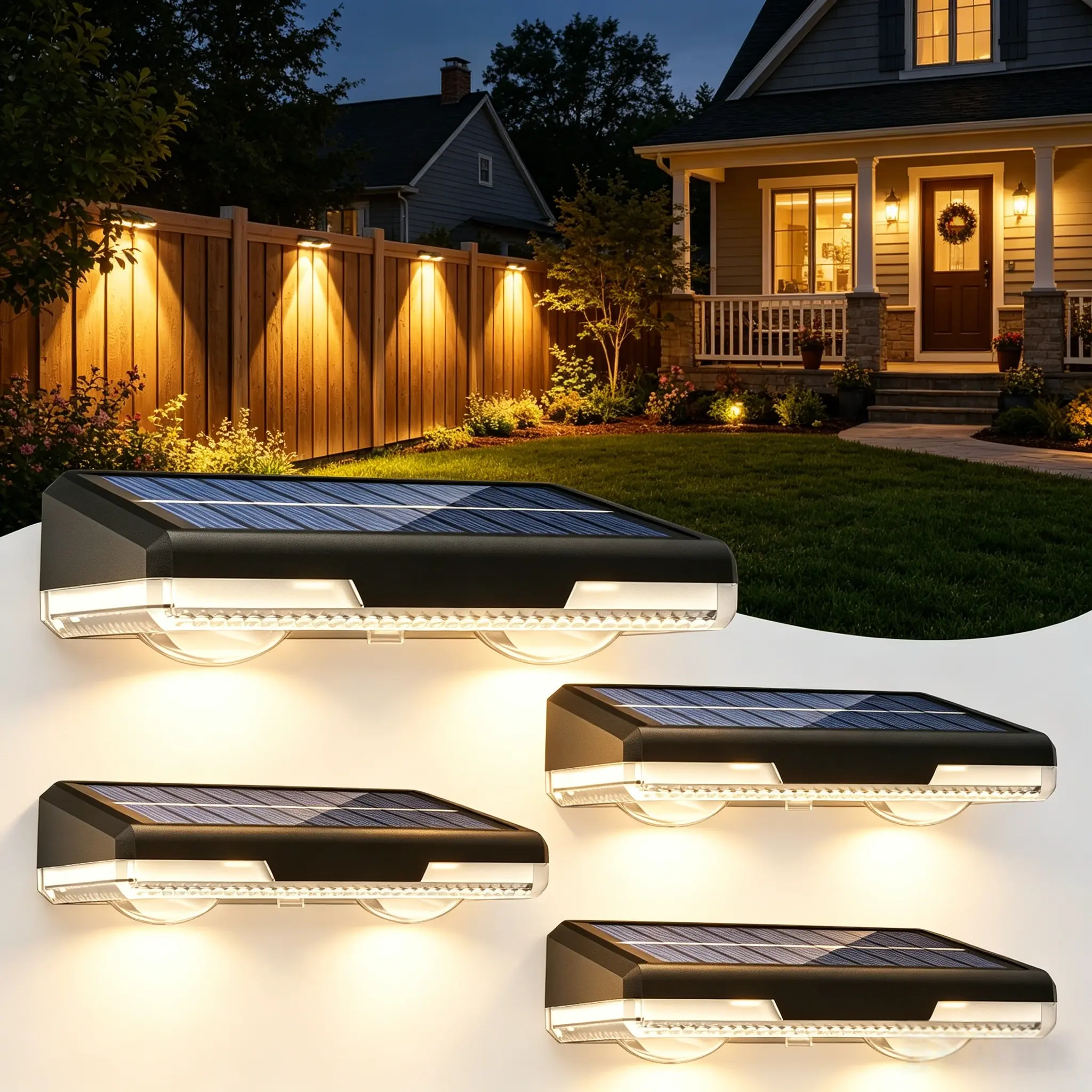 Outdoor Waterproof Solar Wall Fence Lights - 10h Power, 3 Modes, Wider LED Coverage Garden Light Decor for Patio Porch, Sun-Powered Decorative Lamps, Outside Lights For Yard, Solar Outdoor Lights