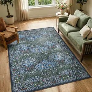 Lahome Floral Area Rugs, Soft Washable Rugs for Living Room Bedroom, Boho Non-Slip Forest Large Throw Carpet for Farmhouse Dining Room Office