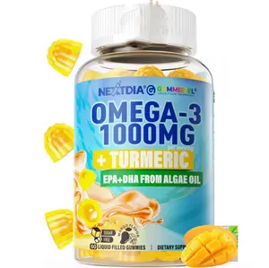 Omega-3 Gummies + Turmeric - Omega 3 Fish Oil Alternative for Adults - Algae DHA 600mg & EPA 300mg, Vitamins A, C, E, Zinc & MSM, Sugar Free, 60 Cts