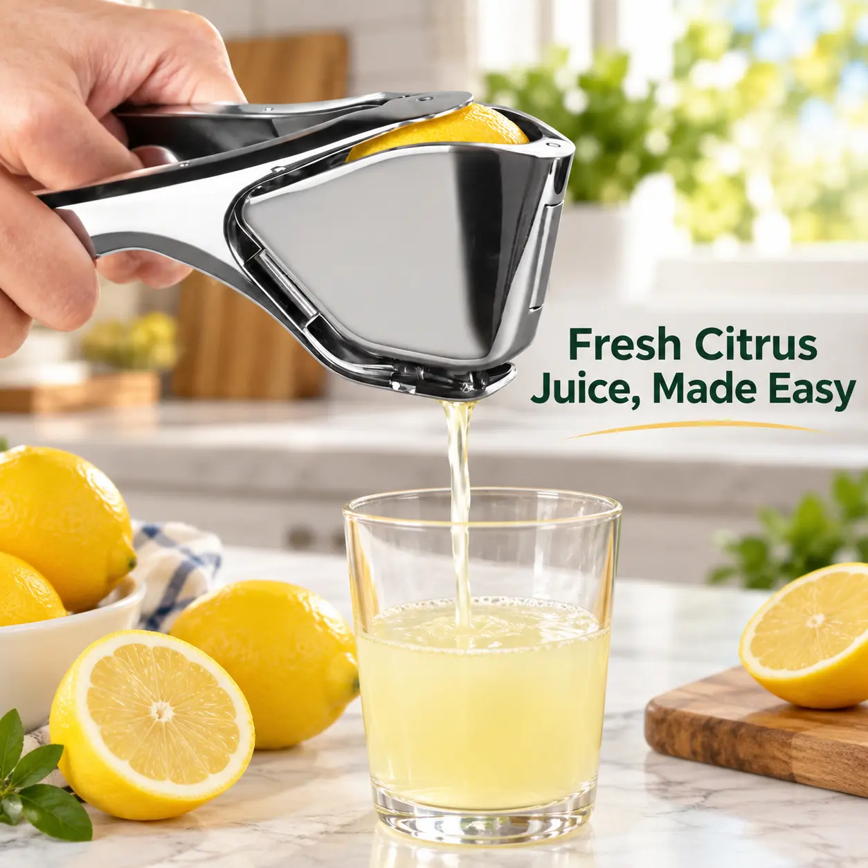 Manual Lemon Juicer Squeezer, Heavy-Duty Zinc Alloy Citrus Press for Lemon & Lime, Handheld Fruit Juice Extractor, Easy-to-Clean Kitchen Tool for Cooking, Baking, Drinks & Home Use