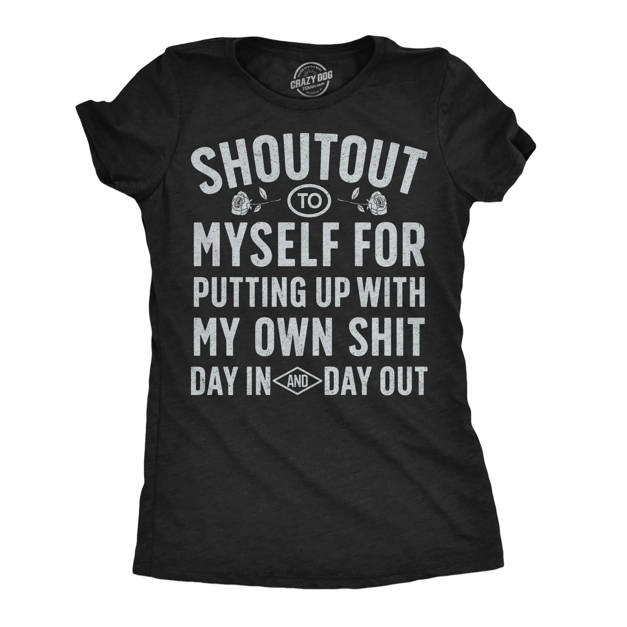 Womens Funny T Shirts Shoutout To Myself For Putting Up With My Own Shit Sarcastic Tee For Ladies Funny Womens T Shirts Cute Vintage Fashion Casual Ladies T-Shirt Gift Funny mental health Top Women's Novelty Black -