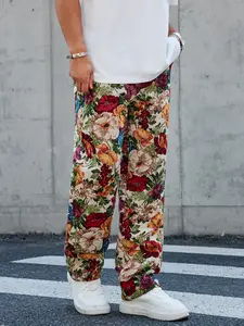 Men's Stylish Floral Casual Fabric Trousers - Straight Menswear Pants, Street Style, Pocket Design, Regular Fit, Ideal Gift for Husband, Floral Pants,summervibes