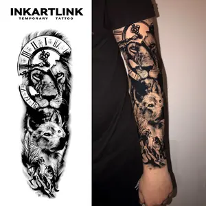 INKARTLINK Tattoo Tech, 2 Sheets Semi-Permanent Temporary Tattoos ,Sleeve Tattoo Design 2,Adult Art Design,Lasts 1-2 Weeks, Waterproof, Realistic Look, No Adhesive, No Reflection,For Man And Woman,Ideal for Swimming, Party