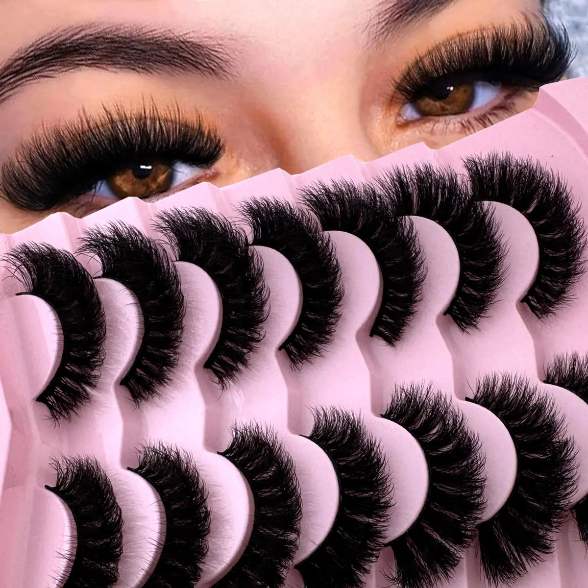 7 Pairs Dramatic Full False Eyelashes, Cat Eye Lashes, Faux Mink Lashes, Fluffy Volumized Eyelashes, Strip Lashes for Makeup, Cosmetic