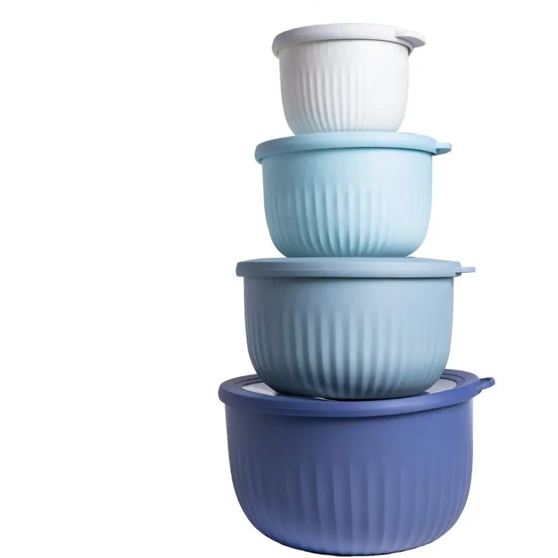 Cook With Color Prep Bowls with Lids, 8Pcs Nesting Plastic Mixing Bowl Set, Wide Deep Small Bowls, Blue, Kitchen Supplies Organizer