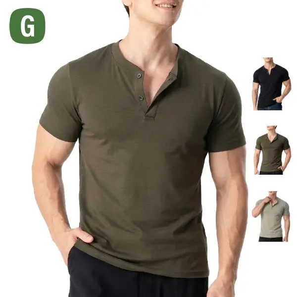 Men’s 100% Cotton Muscle Fit Henley T-Shirt | Slim Fitted Crewneck Button Tee for Gym & Casual Wear | Soft Breathable Athletic Streetwear Top 2026,clothes for back to school,first day of school outfits