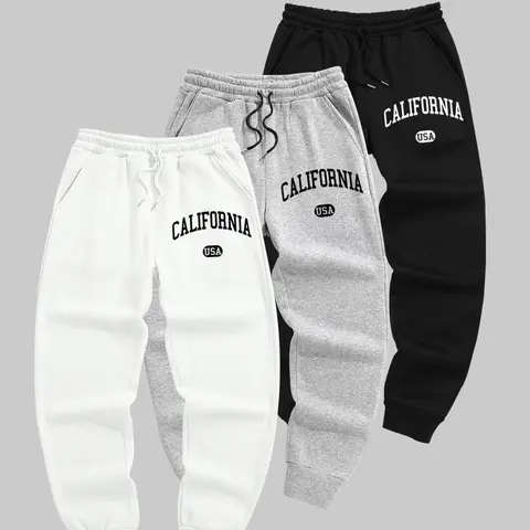 Men's Letter Print Drawstring Waist Sweatpants Streetwear, Casual Comfortable Athleisure Regular Fit Pocket Jogger Pants for Fall & Winter, Men's Trousers for Daily Wear, Casual Sports Trousers