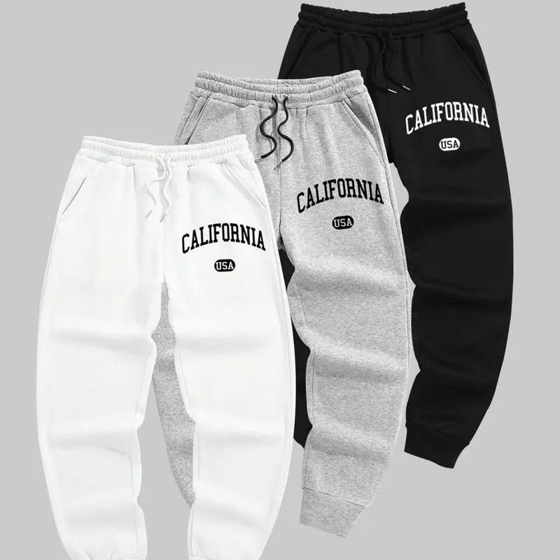 Men's Letter Print Drawstring Waist Sweatpants Streetwear, Casual Comfortable Athleisure Regular Fit Pocket Jogger Pants for Fall & Winter, Men's Trousers for Daily Wear, Casual Sports Trousers