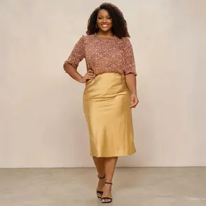 Women's Gold Plus Size Midi Satin Skirt