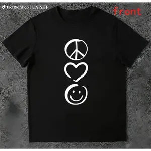Casual Lightweight T-Shirt with Happy Face, Heart, and Peace Sign Prints