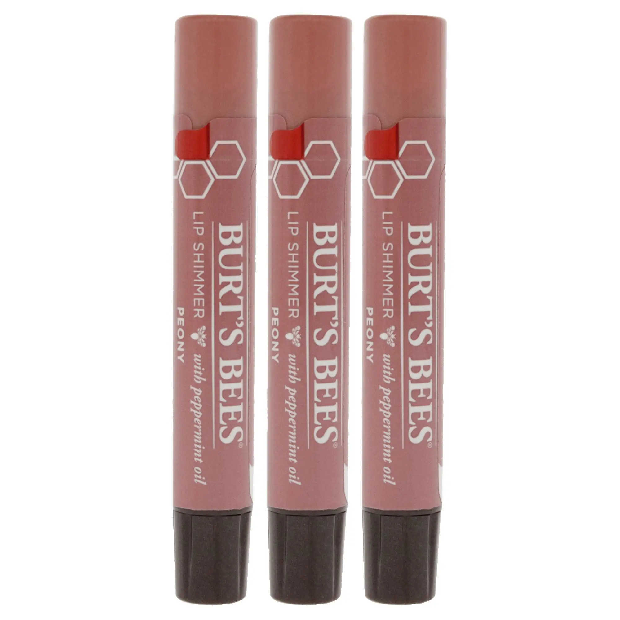 Burt's Bees Lip Shimmer - Peony, Women's Cosmetic Easy-Apply Lip Product, 0.09oz, Natural Shine & Subtle Glow, Pack of 3