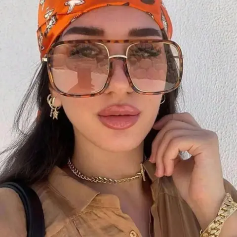 New Fashion Unique Double Bridge Large Frame Square Streetwear Sunglasses for Men and Women, Street Style, All Seasons, Leopard Pattern, PC Material