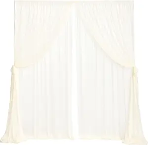 4Panels-5ft x 10ft Backdrop Curtains Chiffon Backdrop Beige Chiffon Background Sheer Chiffon Backdrop Curtains Wedding Ceremony Party Home Window Decorations