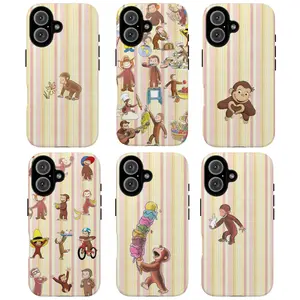 Curious George Tough Phone Case, Cute Cartoon Monkey Protective Phone Cover with Colorful Vintage Design, Cute Monkey, Gift for her for him