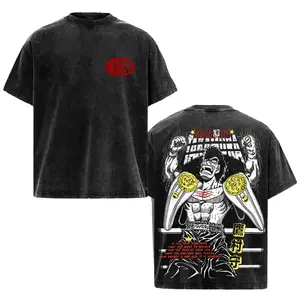 Ashita No Joe Nostalgia Vintage Washed Tee Dual Side Tiny Red Oval MAMORU Text Chest Muscular Eagle Mamoru Boxing Classic Retro Boxing Anime Art Back Print