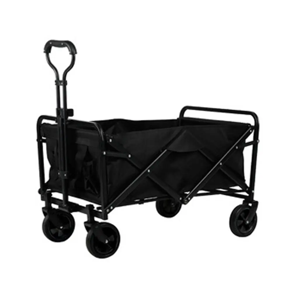 Folding Camping Trolley with Universal Wheels, Cup Holders, Side Pockets & Adjustable Handle - Perfect for Outdoor Adventures