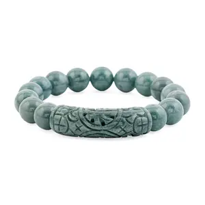 Natural Olmec Jadeite 190.00 ctw Beaded Stretch Bracelet